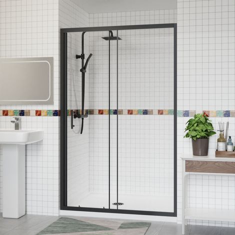 Aquariss Sliding Single Shower Enclosure Door Black 1200mm (1/5)