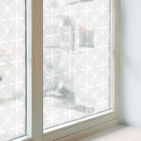 Sichtschutzfolie 50x100 cm Sichtschutz Fenster Selbstklebend PVC Milchglas Dekorativ Dekorfolie Blickdicht Folie für Badezimmer Blumensymmetrie