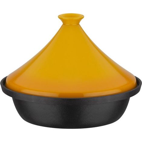 Tajine - GSW - 717434 - Ø30 cm - Fuente de acero macizo - Inducción - Tapa de cerámica - Negro / Amarillo