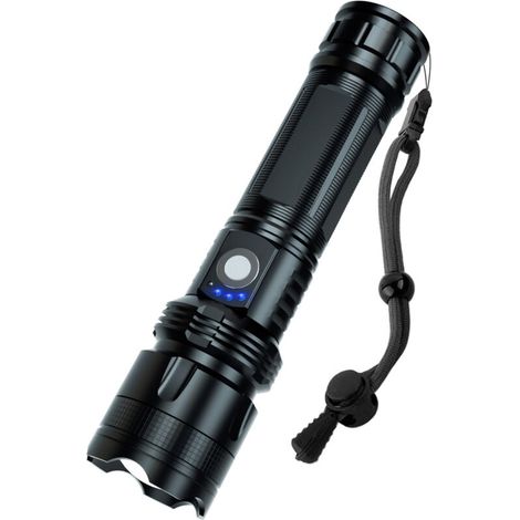 Lampes de poche LED rechargeables à haute luminosité, 200 000 lumens, lampes de poche puissantes super lumineuses, 5 modes, lampe de poche étanche pour les urgences, la randonnée (1/5)