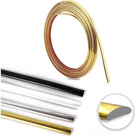 Moulure Décorative Autoadhésive PVC, Baguette de Finition Murale pour Papier Peint, Carrelage, Miroir, Mur, Plafond et Armoire, Bande Décoration Autoadhésive(Argent 6m×8mm) (1/5)