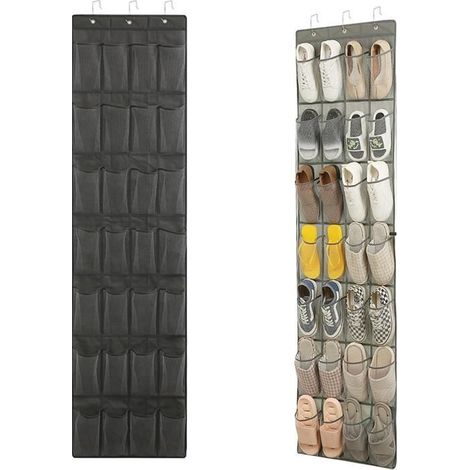 Organiseur de chaussures suspendu - 28 poches - Maille solide - Blanc (1/4)