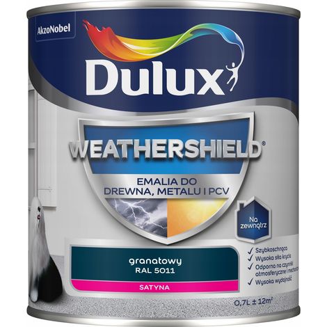 Peinture acrylique émail Dulux Weathershield pour métal et bois, bleu marine, 0,7 L