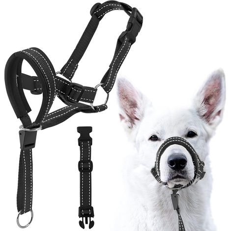 Harnais de dressage pour chien - Muselière pour animal de compagnie - Ajustement facile - Léger - Avec muserolle rembourrée - Support d'entraînement pour éviter les aboiements et les morsures (1/5)