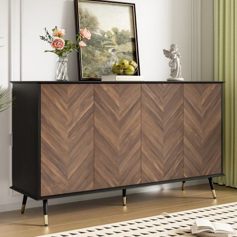 Buffet moderne 140x40x80 cm - 4 portes et étagères réglables - Pieds en métal - MDF - Marron