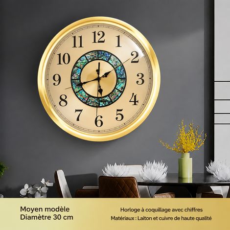 Horloge murale moderne petite taille cadran nacre chiffres complets quartz silencieux réf 2184 2,5 × 30 × 30 cm 1,6 kg – Livraison gratuite