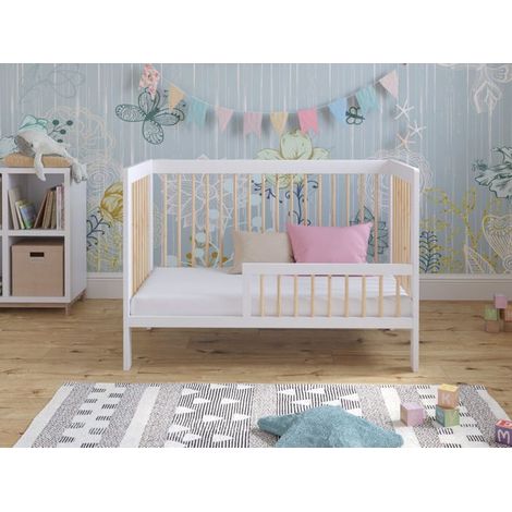 Lit Bebe Evolutif en Bois Pin Blanc 120x60cm, Transformable en Un Canapé-lit avec Une Barrière de Sécurité