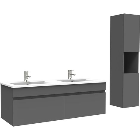 Ocean meuble Salle de Bain avec colonne et vasque ceramique 120cm Anthracite