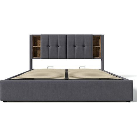 Gepolstertes Doppelbett 180x200 cm grau mit kabellosem Laden, USB und Stauraum (1/5)