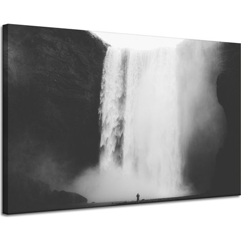 Lienzo impreso Cascada en blanco y negro 120x80 cm