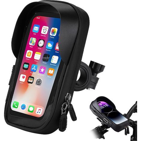 1 Support Téléphone Vélo, Étanche Tissu Oxford, Écran Tactile TPU, Rotation 360°, Guidon Cadre Moto (1/5)