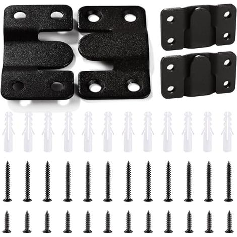 6 Pièces Supports de Montage Encastrés, Boucle Quincaillerie Murale en Acier Inoxydable, Supports Encastrés pour Cadre Photo, Mural Cintre Photo, avec 24 Vis, Noir 54 x 30 mm (1/4)