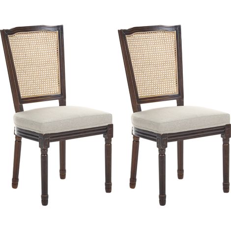 Conjunto de 2 sillas de comedor tapizadas con trenza vienesa estilo campestre francés retro marrón oscuro/beige Bonanza (1/5)
