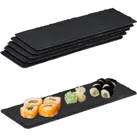 Assiette en ardoise, lot de 6, planches longues en ardoise, pour servir et écrire, 30x10 cm, anthracite (1/5)