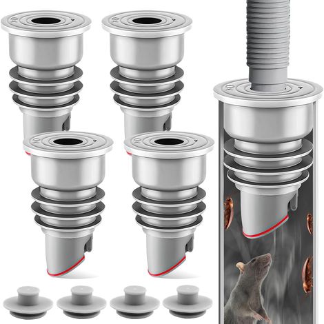 Joint de Tuyau de Machine à Laver: 4 Pièces Bouchon Anti Odeur Machine à Laver avec Capuchon d'Étanchéité, Bouchon D'Étanchéité de Tuyau D'Évacuation pour Salles de Bains, Cuisines (Gris) (1/5)