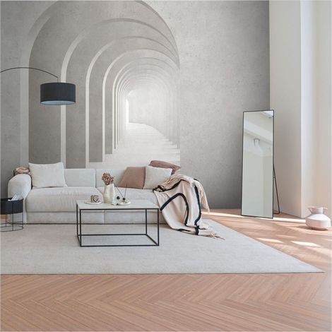 Sfondo fotografico Profhome 399161 Carta da parati TNT goffrata a caldo liscia con motivi architettonici opaca grigio bianco 3,71 m x 2,8 m (1/4)