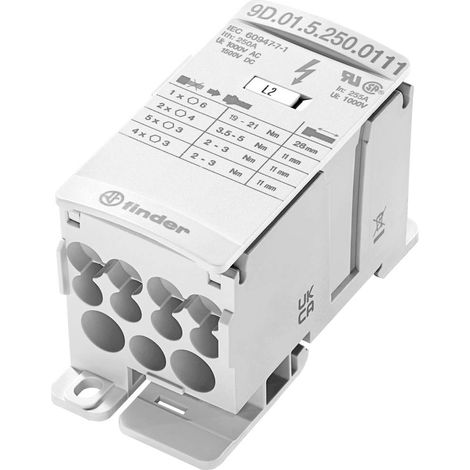 Finder 9D.01.5.250.0111 Répartiteur blanc 12 pôles 35 mm² 250 A 1000 V/AC, 1500 V/DC Type de conducteur = L, N, PE C894682