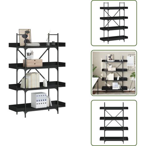 Bücherregal 4 Böden Schwarz 100x33x145,5 cm Holzwerkstoff - Buche Regal - Bücherregal Schwarz - Regal Wohnzimmer - Regal Holzwerkstoff - Regal Metall (1/5)