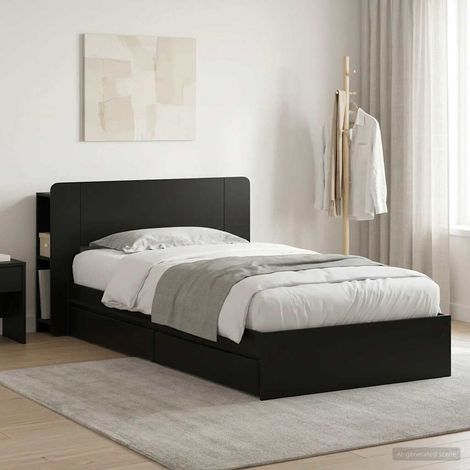 vidaXL Cadre de lit avec rangement Noir 75 x 190 cm Bois d'ingénierie (1/5)