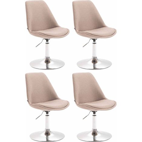 Set di 4 sedie da pranzo girevoli con altezza regolabile in tessuto color tortora e gambe a tromba in metallo cromato 100008529