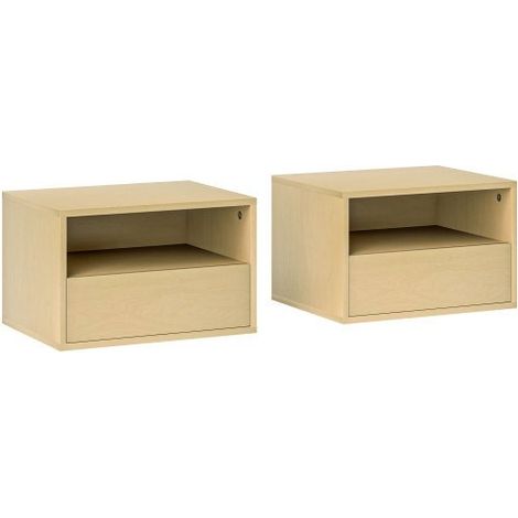 Mesita de noche moderna, mesa auxiliar. Juego de 2 mesitas de noche de madera natural, 3 cajones, aglomerado, para dormitorio y sala de estar. (1/5)