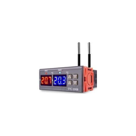 Termostato digitale STC 3008 per corrente alternata 110V/220V con doppio display e doppie sonde NTC. (1/5)