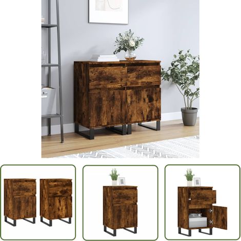 The Living Store Buffets 2 pcs chêne fumé 40x35x70 cm bois d'ingénierie - Buffet - Armoire - Meuble De Rangement - Commode - Mobilier (1/5)