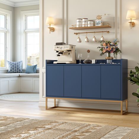 Buffet 4 portes - Moderne - Bleu - 2 étagères réglables - 120x30x80 cm (1/5)