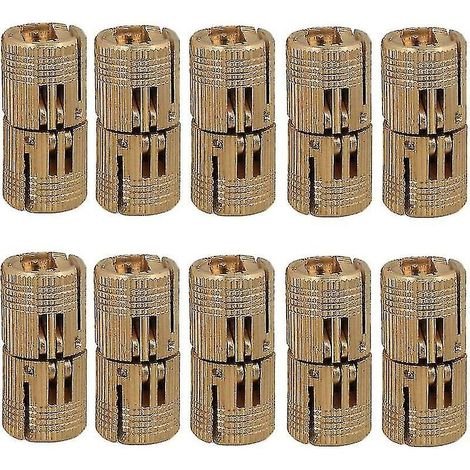 Lot de 10 charnières cylindriques en laiton, charnières invisibles pour portes en bois, placards et caravanes (à monter soi-même), 10 mm (1/3)