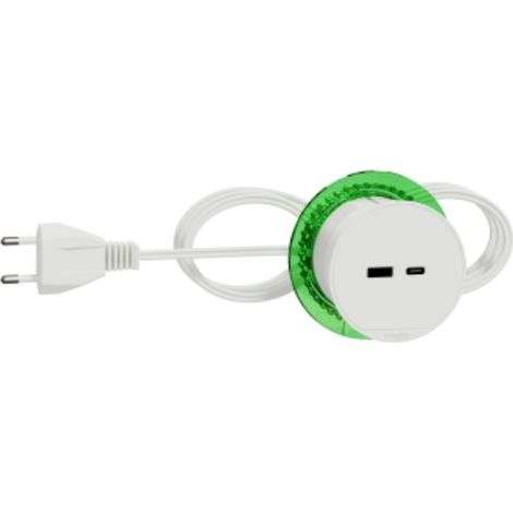 Schneider Electric – Bloc prise USB A+C blanc à encastrer XS – câble 2m – mode de pose électricité – pour bureaux et espaces de travail
