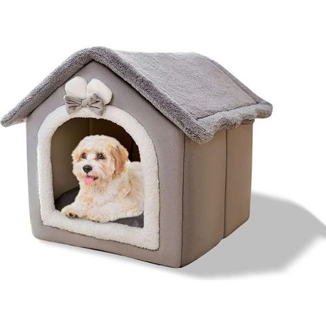 Lit Grotte pour Chat (454540 cm) - Igloo en Peluche Chaud et Lavable, Maison Pliable avec Fond Antidérapant (Lapin Gris)-L (1/5)