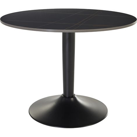 Mesa auxiliar de diseño redonda en cerámica negra y metal D60 cm MALOU (1/3)