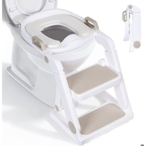 Reducteur Toilette Enfant avec Marche Beige à Partir de 18 Mois - Rehausseur Toilette Pour Garçons et Filles - Pliable Adaptateur WC (1/4)