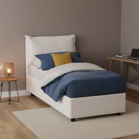 Talamo Italia - Letto singolo Perpetue, Letto contenitore con rivestimento in ecopelle, 100% Made in Italy, Apertura frontale, adatto per materasso Cm 80x200, Bianco (1/5)