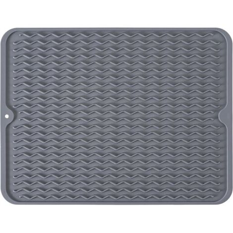 Tapis égouttoir à vaisselle en silicone, antidérapant, facile à nettoyer, gris