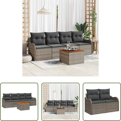 Gartentisch - Gartensofa-set mit Speicher 5 pcs Grau Poly-Rattan (1/5)