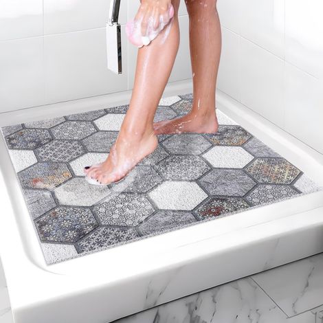 Tapis de douche antidérapant 60 x 60 cm : doux et confortable, en PVC luffa, antidérapant, avec trous de drainage, séchage rapide, anti-moisissure, tapis de douche (1/5)