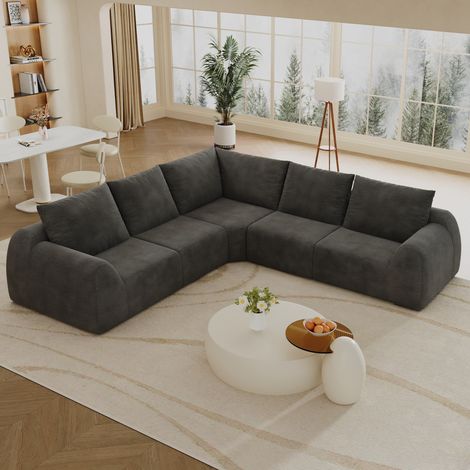 Divano angolare 5 posti in ciniglia grigio, schiuma ad alta elasticità, compresso senza montaggio, 267×267 cm (1/5)