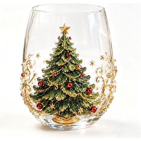 Mug artistique 3D en verre, style Noël, pour whisky ou autre boisson -- F -- 2D