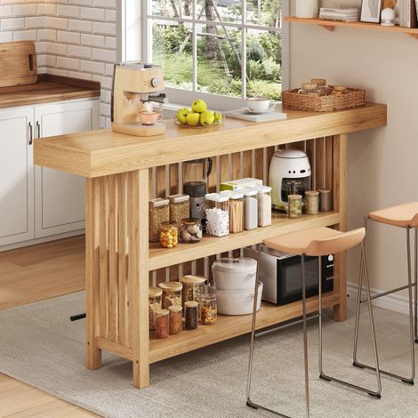 Bartisch mit Fußstütze und 2-stufigem Regal, Kompakter Stehtisch für Küche, Esszimmer, Wohnzimmer und Hausbar, 160 × 40 × 105 cm (1/5)