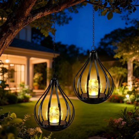 2 x Outdoor Solar Lantern with Cracked Sphere, IP65 Waterproof Outdoor Solar Lamp for Garden Decoration, Hanging or Ground Installation, Warm Yellow Light, Suspensible Or Posable. Garden decoration, t (1/5)
