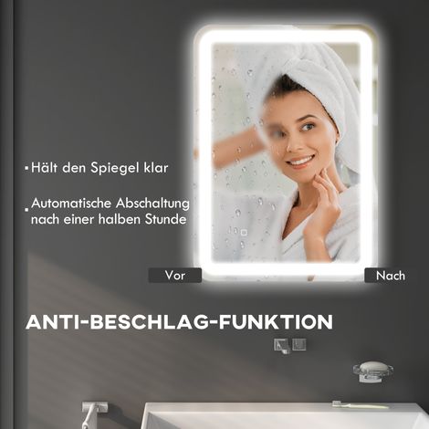 Miroir LED salle de bain 50x70 cm, 3 températures de lumière, interrupteur tactile, IP44, anti-buée automatique, fonction mémoire, verre trempé argenté (1/5)