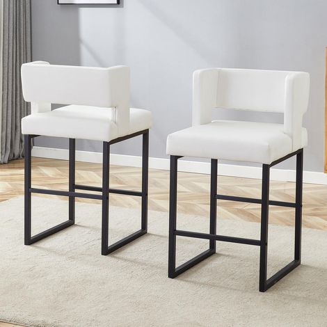 Salle à manger moderne : lot de 2 chaises blanches au design carré, assise légère avec pieds en métal noir (1/5)