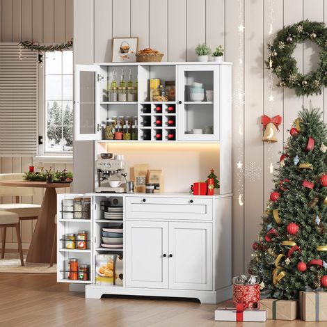 Mobile cucina alto 105 x 40 x 180 cm con LED, porte USB e vani, bianco HAVRYA (1/5)