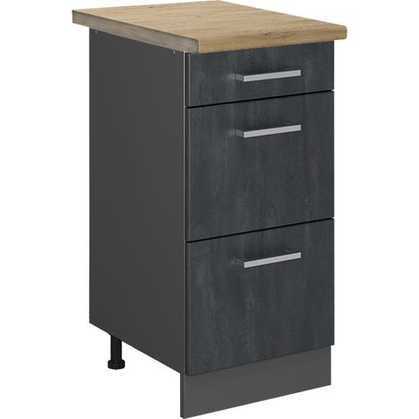 Mueble bajo de cocina R-Line, Hormigón negro, 40 cm ET Roble, Vicco