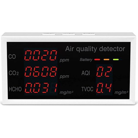 Détecteur de CO2 Qualité de l'air CO/CO2/HCHO/TVOC/AQI Détecteur Température Humidité Testeur Noir Dioxyde De Carbone Moniteur Pour Voiture Bureau à Domicile Divers (1/5)