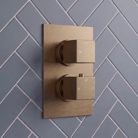 Signature React Thermostatic 1 Outlet Concealed Shower Valve Dual Handle - Brushed Bronze (1/3)