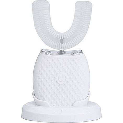 Brosse à dents électrique rechargeable en forme de U, nettoyage à 360°, automatique, blanche, silicone/ABS (1/5)
