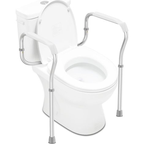 Aide au relèvement des toilettes réglable en hauteur, support de sécurité pour toilettes, aide au relèvement réglable en hauteur sur 5 positions avec pieds en caoutchouc antidérapants, pour personnes (1/5)