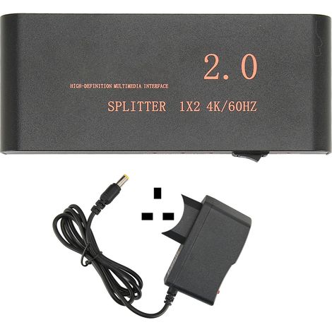 Répartiteur HD Multimedia Interface 1 entrée 2 sorties 4K 60Hz 18.2Gbps boîtier distributeur 100-240V prise UK (1/5)
